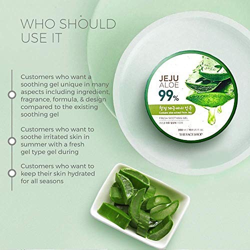 The Face Shop Jeju Aloe Soothing Gel Tube | Multi-Use Moisturizing & Soothing Gel for Face, Body & Sun Burn Care | Organic Certified, 99% Aloe Vera Ex